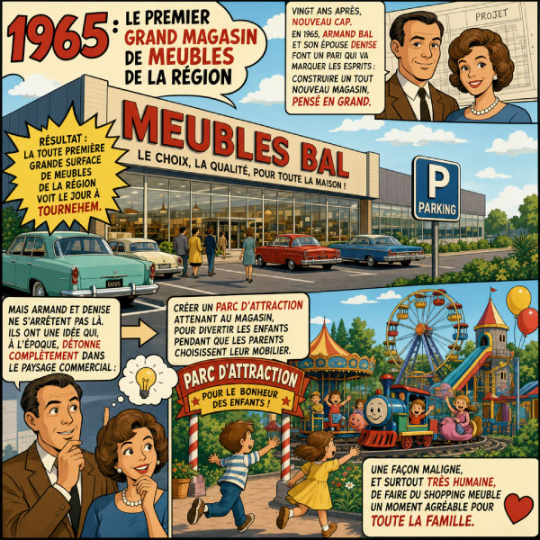 Bande dessiné d'illustration de l'hitoire de la famille bal en 1965