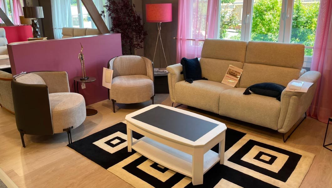 Canape Et Fauteuil Rond Tissu Beige