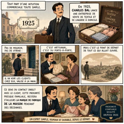 Bande dessiné d'illustration de l'hitoire de la famille bal en 1925